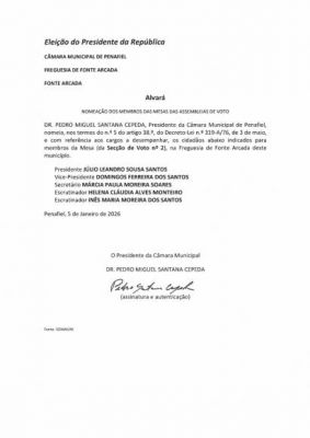 Designa&ccedil;&atilde;o dos membros das mesas - ELEI&Ccedil;&Atilde;O PARA  O PRESIDENTE DA REP&Uacute;BLICA - 18-01-2026
